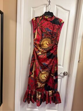 Red Floral Print Maxi Dress with Ruffle Hem